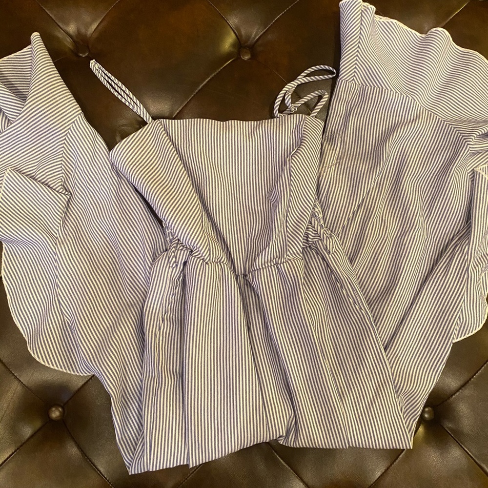 Blue and white stripped jumpsuit